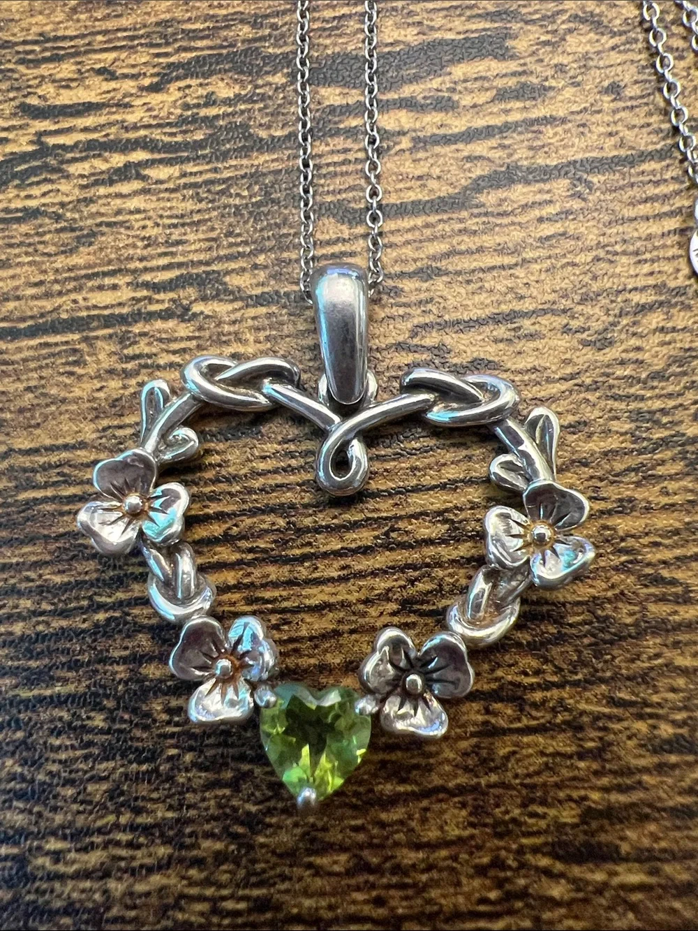 Sterling Silver Heart Pendant Necklace with Green Gemstone